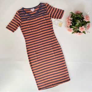 NWT LulaRoe Julia Orange/Grey Striped Bodycon Dress